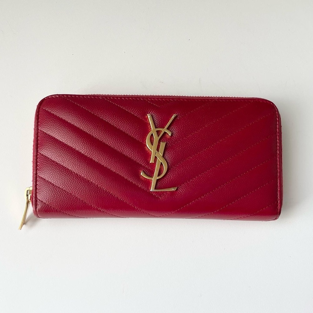 Authentic Saint Laurent Zippy Wallet Red